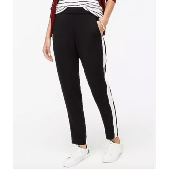 J Crew Pant Womens 2 Black Jamie Tuxedo Stripe Elastic Waist Pull On Ankle - Picture 12 of 13
